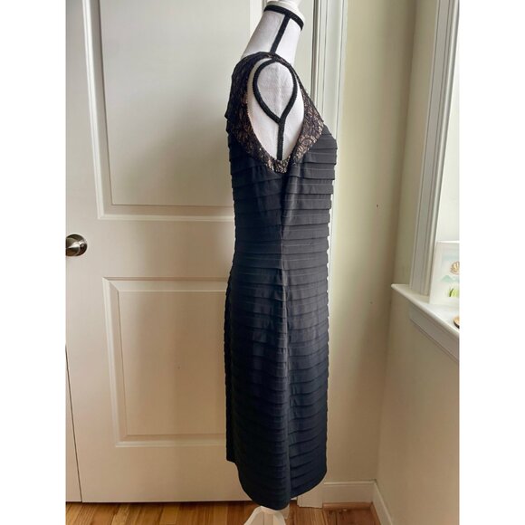 Adrianna Papell Black Tiered Sheath Dress with Lace - Size 10 - Picture 2 of 5